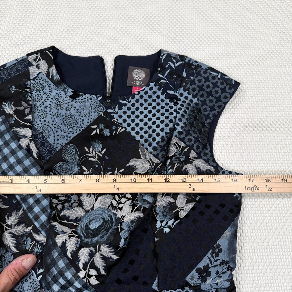Vince Camuto Size 6 Patchwork Floral Jacquard Fit & Flare Dress Blue Black - Picture 6 of 8